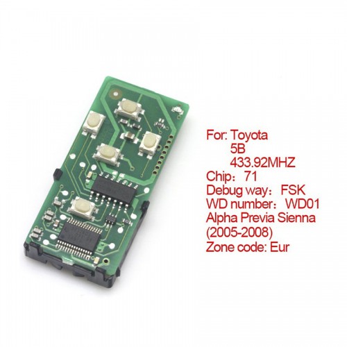 Smart card board 5 buttons 433.92MHZ for Toyota number :271451-6221-Eur