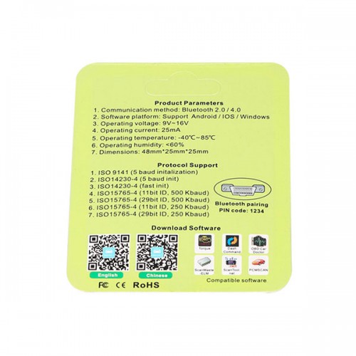 Newest V4.0 MINI ELM327 OBDII OBD2 EOBD Code Scanner for iOS/ Android/ Windows Car Diagnostic Interface