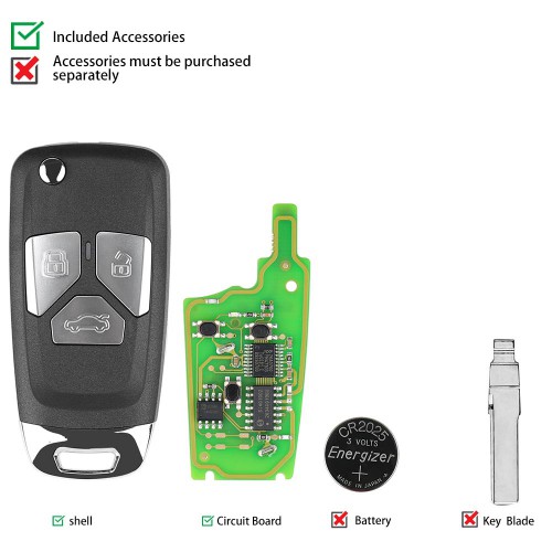 5pcs XHORSE XNAU01EN Audi Style Wireless VVDI Universal Flip 3 Button Remote Key