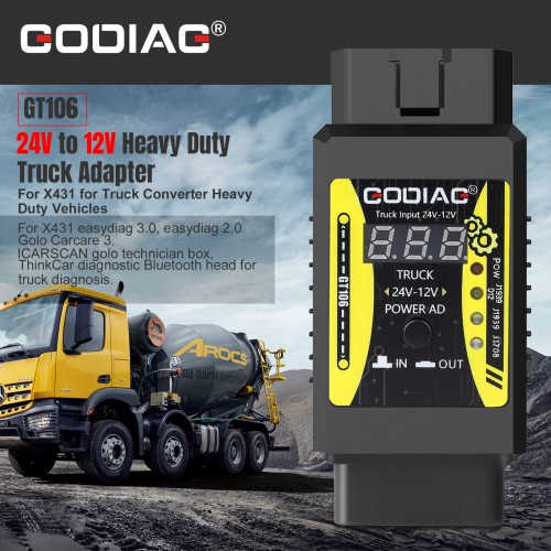 Godiag GT106 24V to 12V Heavy Duty Truck Adapter for X431 Easydiag/ Thinkcar Thinkdiag for Truck Converter Heavy Duty Vehicles Diagnosis