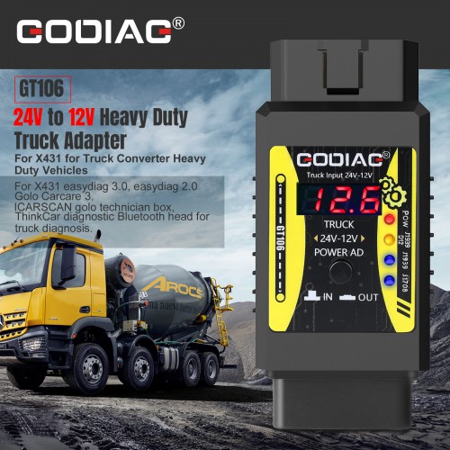 Godiag GT106 24V to 12V Heavy Duty Truck Adapter for X431 Easydiag/ Thinkcar Thinkdiag for Truck Converter Heavy Duty Vehicles Diagnosis
