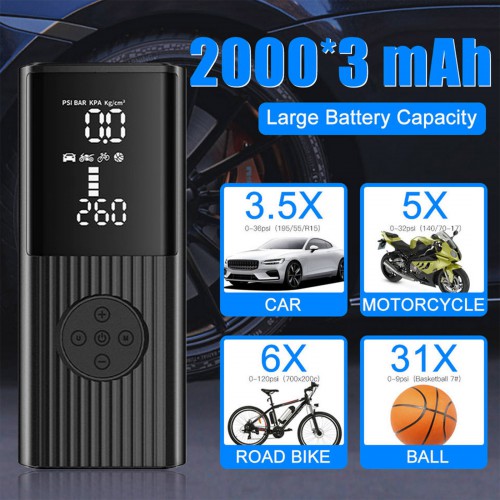 VXSCAN Car Tire Inflator Portable Air Compressor 3X Fast 180 PSI, 6000mAh Battery & 12V DC Dual Power Electric Air Pump for Car Bike Motorcycle Ball