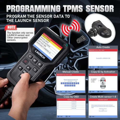 2024 LAUNCH CRT5011E TPMS Relearn Tool + OBD2 Code Reader, Read/ Activate/ Relearn/ Reset/ Program Sensors (315/433MHz) Lifetime Free Update