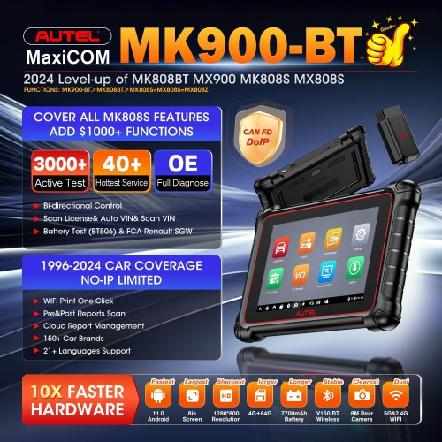 2024 AUTEL MaxiCOM MK900BT MK900-BT Bluetooth OE All Systems Diagnostic Scanner, CAN FD DOIP, 3000+ Active Test, 40+ Service, WiFi Print