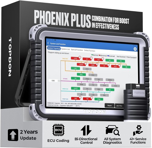 2024 TOPDON Phoenix Plus Bidirectional Diagnostic Scanner, Topology Map, OEM Full System, IMMO, 41+ Service, ECU Coding, VAG Guided, FCA AutoAuth