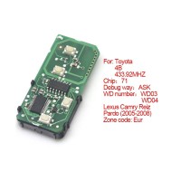 Smart card board 4 buttons 433.92MHZ for Toyota number :271451-0140-Eu