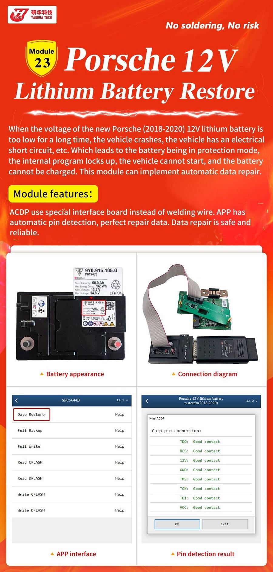 Yanhua ACDP Module23 for 2018-2020 Porsche 12V lithium Battery Restore