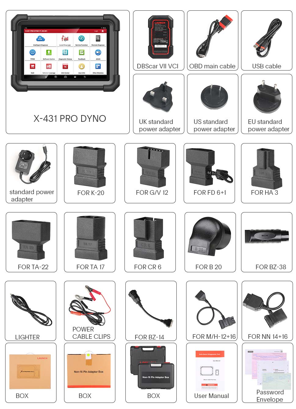 LAUNCH X431 PRO DYNO Diagnostic Tool package list