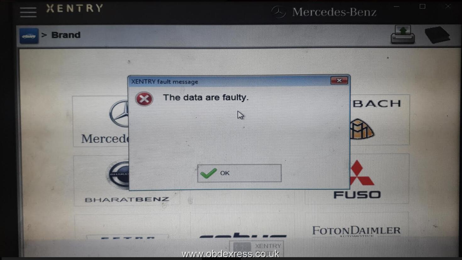 V2020.03 Xentry error “The data are faulty”