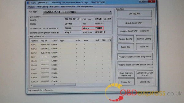 a photo of BMW CAS4 CAS4  KM Reset on bench with Xhorse VVDI2 20