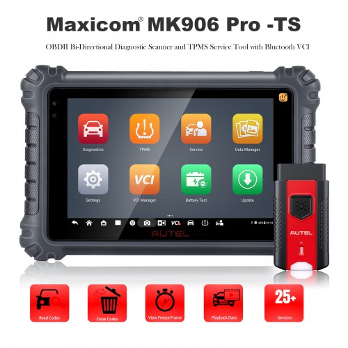 Autel MaxiCOM MK906Pro TS MK906 Pro-TS Bi-Directional Diagnose and TPMS Tool Support FCA SGW AutoAuth, ECU Coding, VAG Guided, Get Free Autel MV108S
