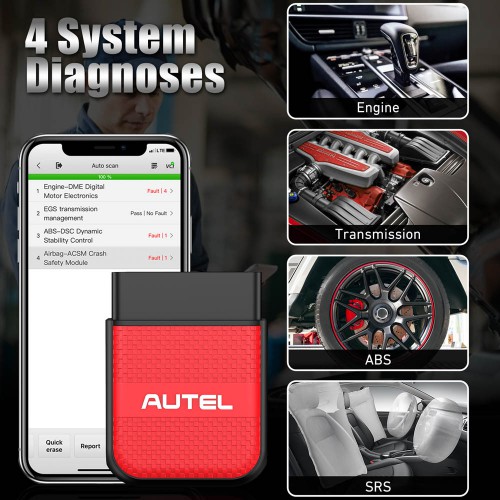 Autel MaxiAP AP200H Bluetooth 4 System Scanner with Health Reports for Engine/ Transmission/ ABS/ SRS Simplified Version of AP200 (Android / iOS)