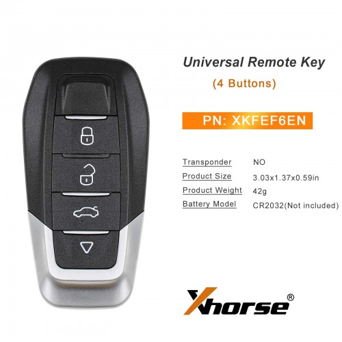 5pcs Xhorse XKFEF6EN Universal Remote Key Ferrari Type Wired Folding Key 4 Buttons Bright Black