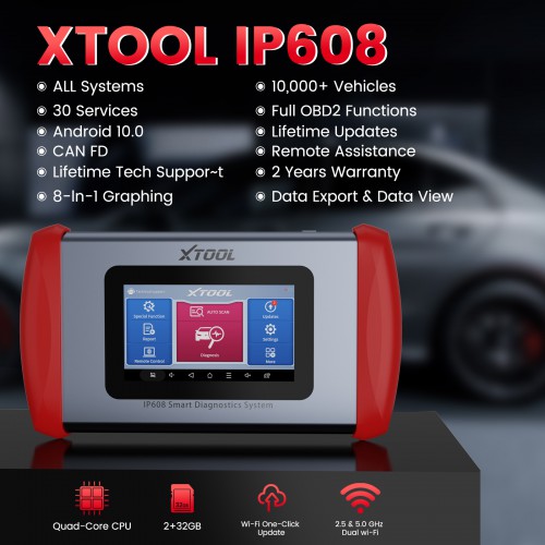 XTOOL Inplus IP608 OBD2 Scanner Diagnostic Tool Android 10 With CAN FD, 30+ Services, All System Scan Tool, ABS Bleeding Free Update Online