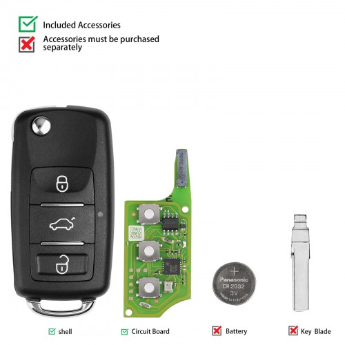 5pcs Xhorse XEB510EN Super Remote Key Universal Smart Key VW B5 Flip 3 Button Built-in XT27B Super Chip