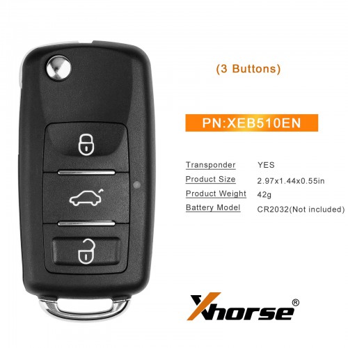 10pcs Xhorse XEB510EN Super Remote Key Universal Smart Key VW B5 Flip 3 Button With XT27B Super Chip