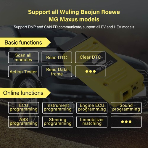 VNCI VDI3 Rongwei MG Wuling Baojun Datong Diagnostic Tool Compatible with OEM Software Driver, Plug and Play