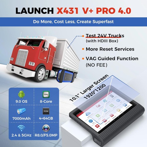 LAUNCH X431 V+ 4.0 Bluetooth Diagnostic Tool All System Bi-bidirectional Scanner Topology Mapping, Online Coding, AutoAuth FCA SGW, 41+ Services