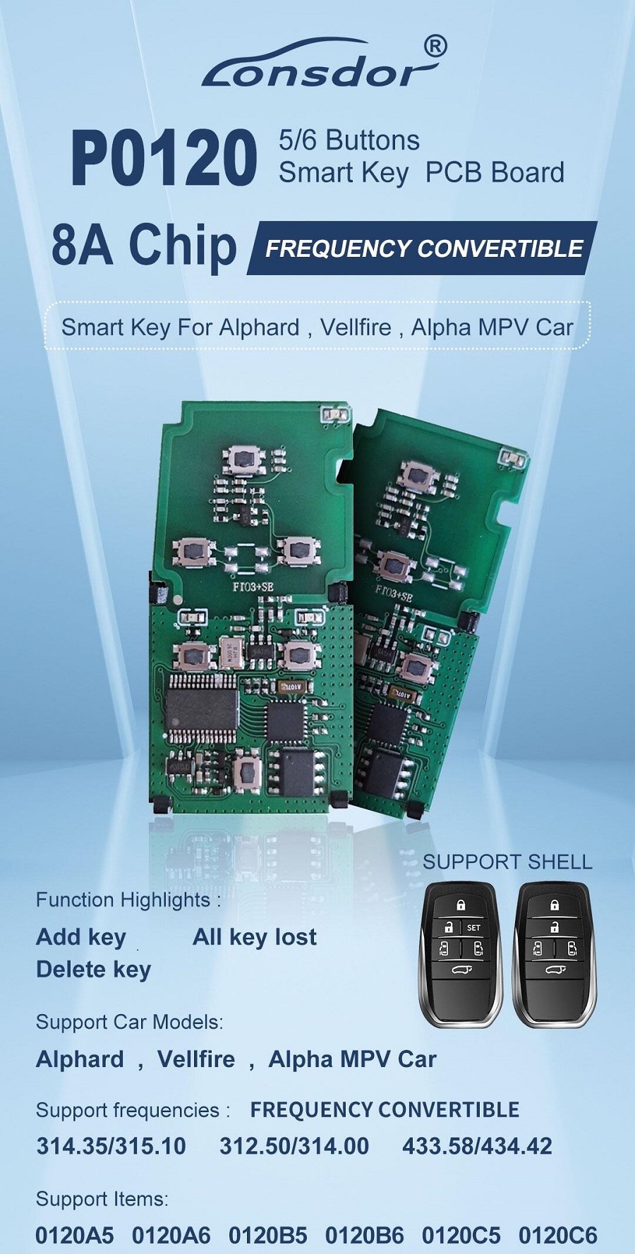 Lonsdor P0120 8A 5 Buttons Smart Key for Alphard, Vellfire, Alpha MVP