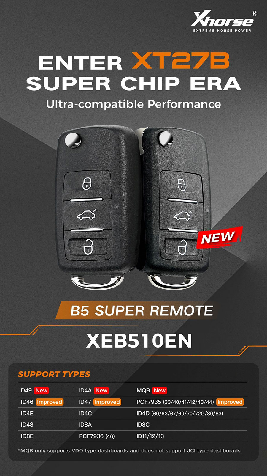 Xhorse XEB510EN B5 VW Remote Key With XT27B Super Chip