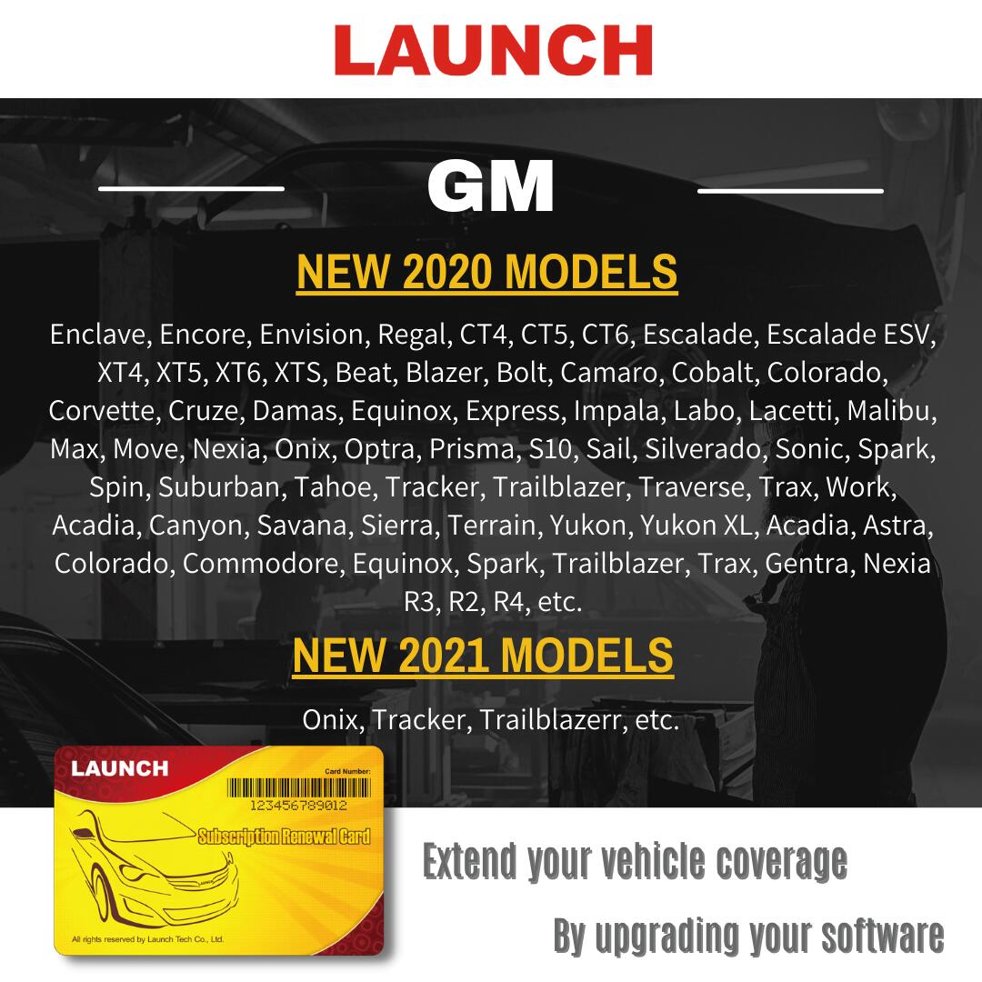 LAUNCH equipment new upgrade: support GM brand 2020 and 2021 cars.