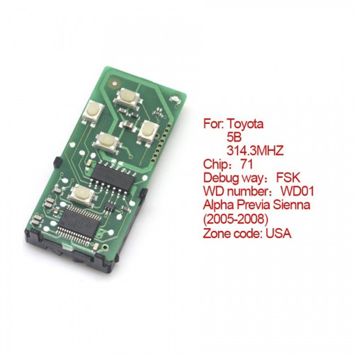 Smart card board 5 buttons 314.3MHZ for Toyota number :271451-6221-USA