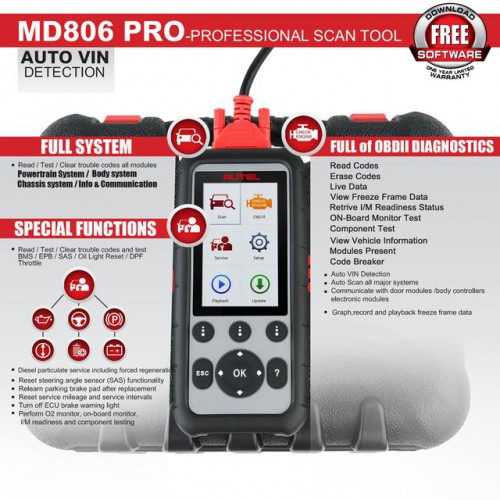 Original Autel MaxiDiag MD806 Pro Full System OBD2 Scanner Diagnostic Tool Support Lifetime Free Update Same as MD808 Pro