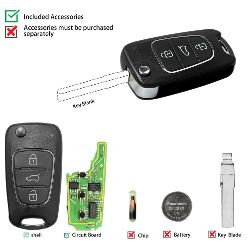 5pcs XHORSE XNHY02EN Wireless Remote Key for HYUNDAI Flip 3 Buttons Remotes for VVDI Key Tool
