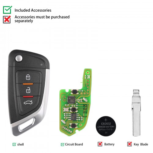 5PCS XHORSE XKKF02EN Universal Remote Car Key with 3 Buttons for VVDI Key Tool
