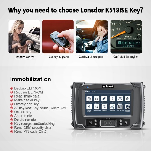Lonsdor K518ISE Key Programmer Supports VW 4th & 5th IMMO, BMW FEM/ BDC, Mileage Correction, Key Special Functions