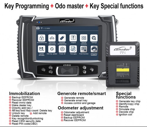 Lonsdor K518ISE Key Programmer Supports VW 4th & 5th IMMO, BMW FEM/ BDC, Mileage Correction, Key Special Functions
