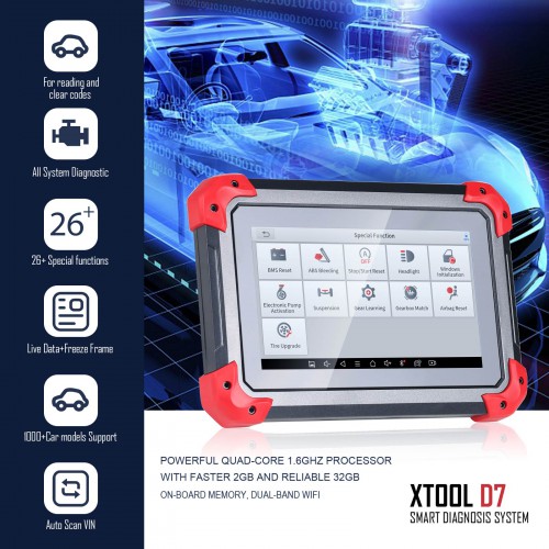 2022 XTOOL D7 Automotive Diagnostic Tool Bi-Directional Scan Tool with OE-Level Full Diagnosis, 26+ Services, IMMO/Key Programming, ABS Bleeding