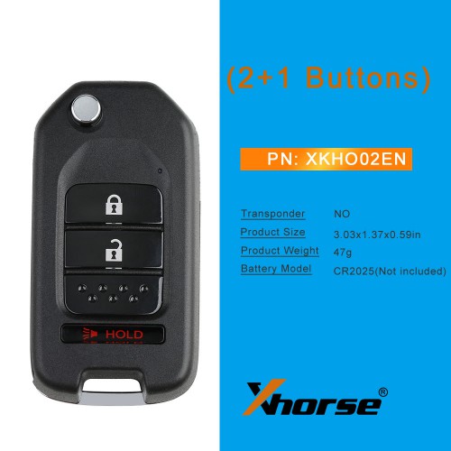 5pcs Xhorse XKHO02EN Universal Remote Key Fob 2+1 Button for Honda Type