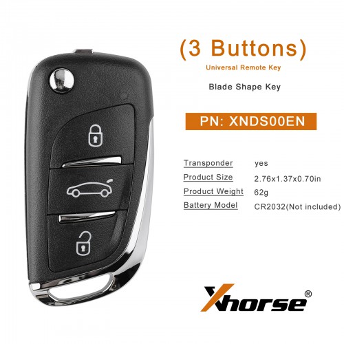 5PCS XHORSE XNDS00EN DS Style Wireless Universal Remote Key 3 Buttons