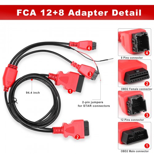 XTOOL FCA 12+8 Cable Adapter For Chrysler/ Fiat/ Jeep Work With PS701 PRO/ EZ400PRO/ D7/ D8/ D9/ IK618/ IP616/ X100 MAX/ A80 pro