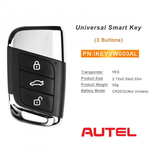5pcs AUTEL IKEYVW003AL VW 3 Buttons Universal Smart Key 315/433 MHz