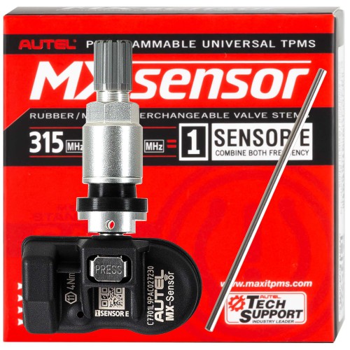 Autel MX-Sensor 433MHz + 315MHz 2 IN 1 TPMS Sensor Programmable Universal ( Metal Valves/ Rubber Values ) -OE Level Tire Pressure Monitoring System