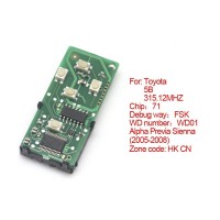 Smart card board 4 buttons 315.12MHZ for Toyota number :271451-6221-HK-CN