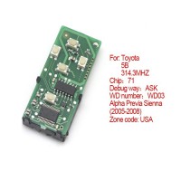 Smart card board 5 buttons 314.3 MHZ for Toyota number 271451-0780-USA