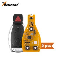 5pcs Xhorse VVDI BE Key Pro Yellow Color PCB MB Key with Mercedes Benz Smart Key Shell Complete Key Package with Red Panic