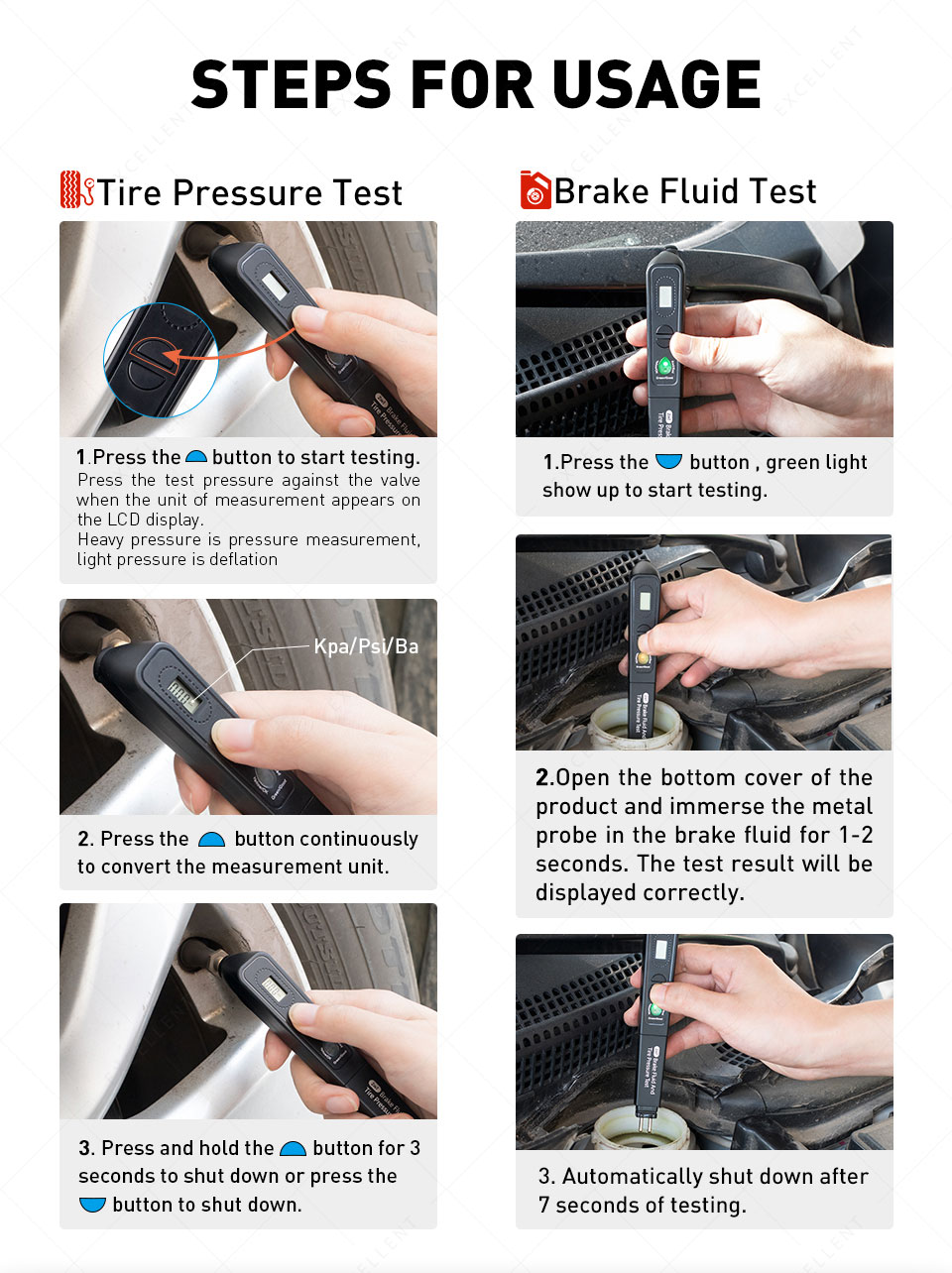 How to use Brake Fluid Tester And Tire Pressure Test 2 in 1