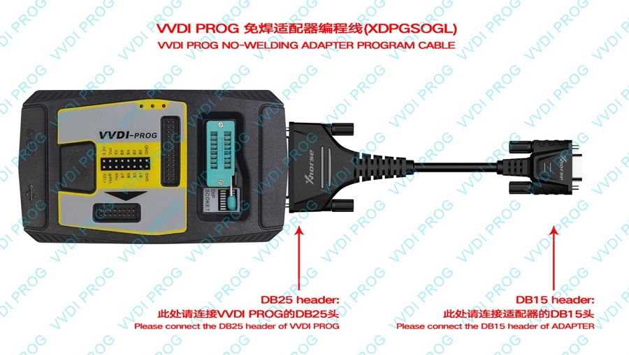 DB15-DB25 Cable + VVDI Prog+ CAS3 XDNP11 connection diagrams