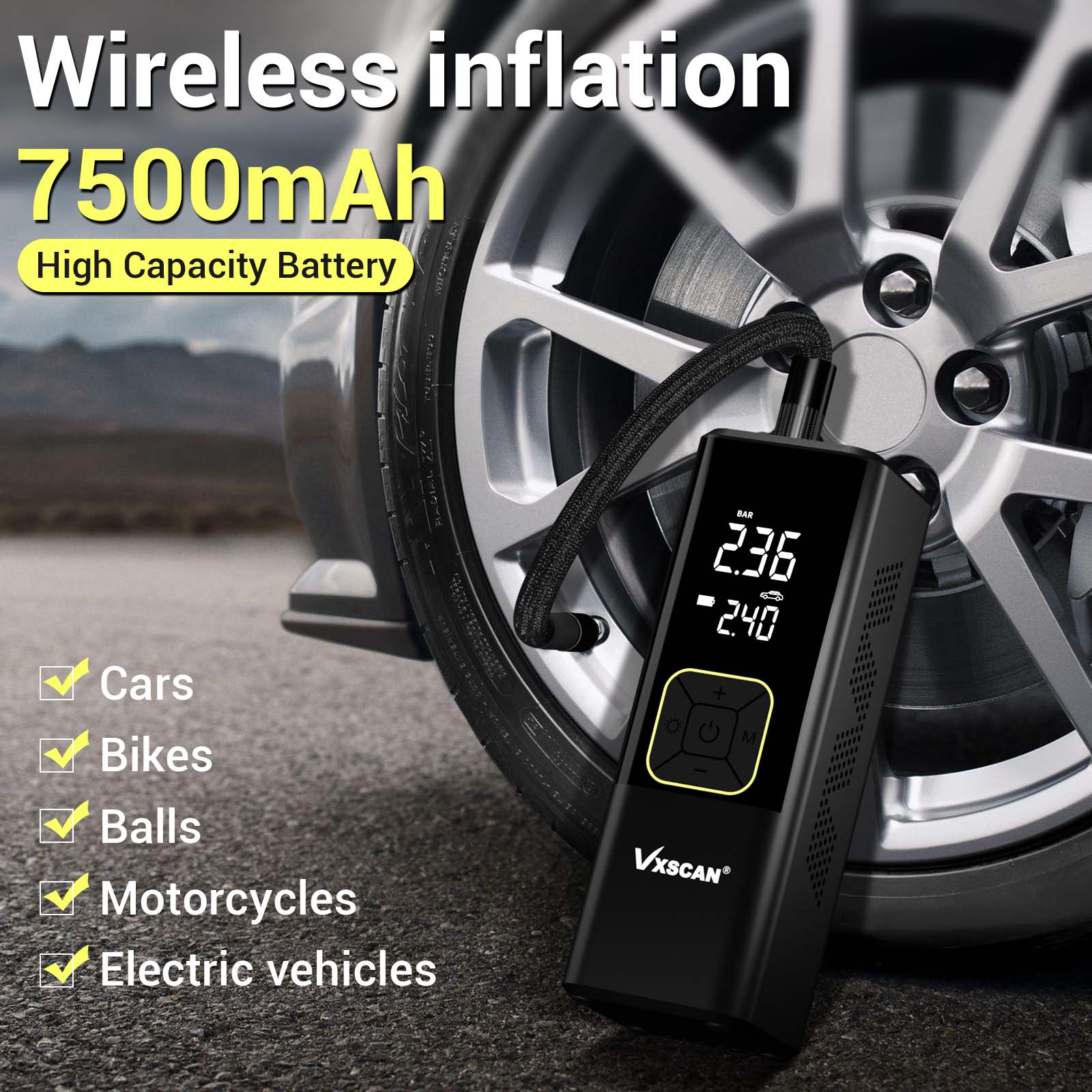 Tire Inflator Portable Air Compressor 150PSI & 6000mAh Portable Cordless  Air Pump Accurate Pressure LCD Display 3X Fast Inflation for Cars Bikes