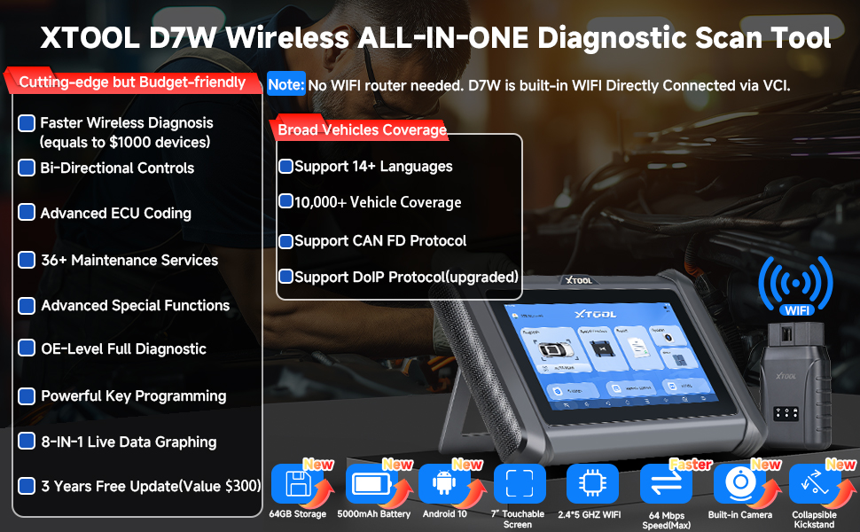 XTOOL D7W Wireless Diagnostic Scan Tool
