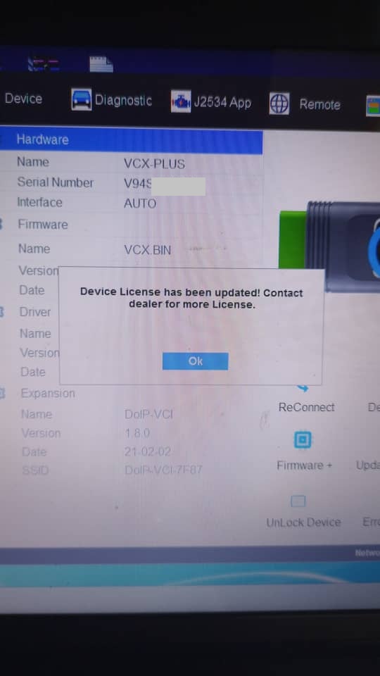 VXDIAG VCX SE IDS troubleshooting: Checksum firmware failed