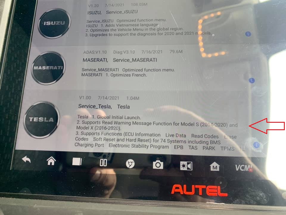 Autel diagnostic equipment work with Tesla cars