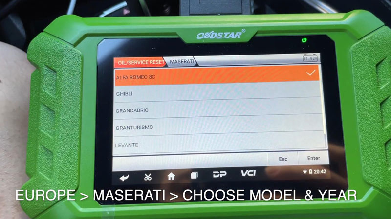 Steps to reset Maserati Ghibli oil light used OBDSTAR X200 Pro2