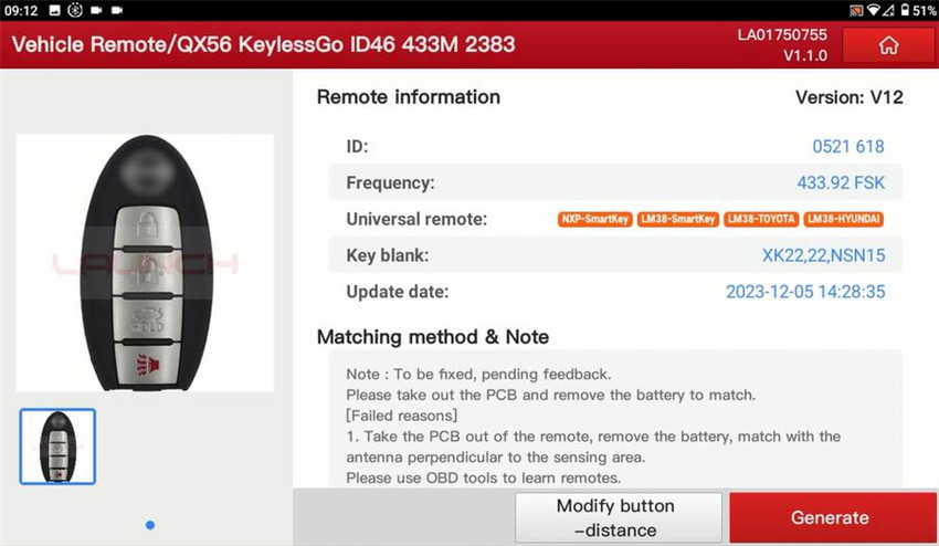 LAUNCH X431 IMMO Plus + Key Programmer matches Nissan keys
